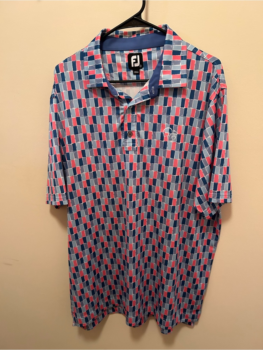 FootJoy Men's Geometric Golf Polo in Blue & Pink